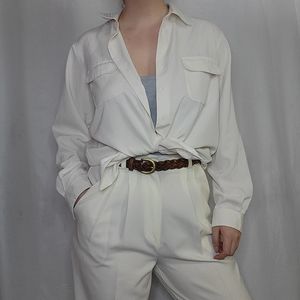 Talbots Soft Rayon blend Cream Lightweight Longsleeve Collard Button up